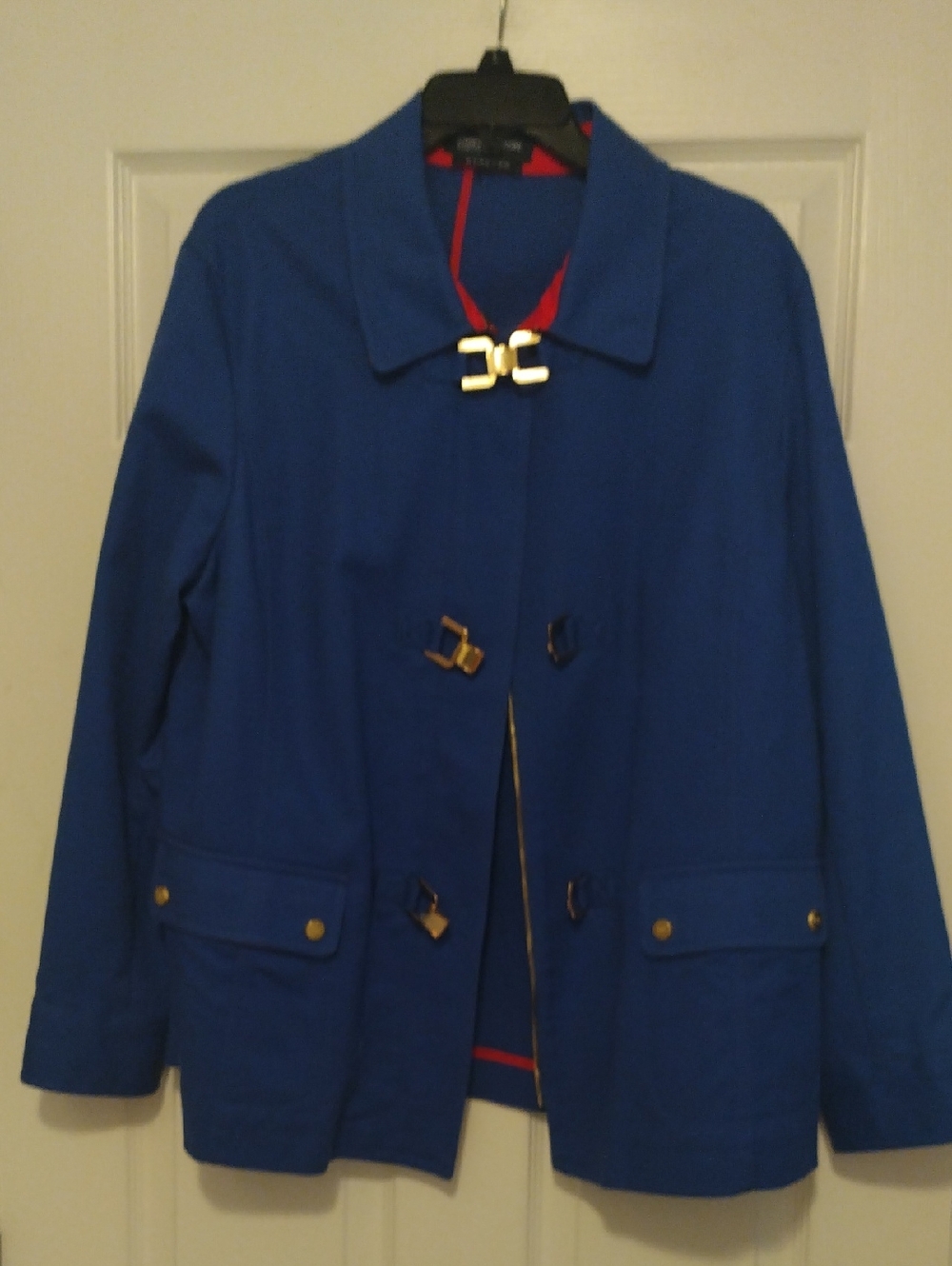 Jones New York Cobalt Blue Trench Coat with Gold Hardware